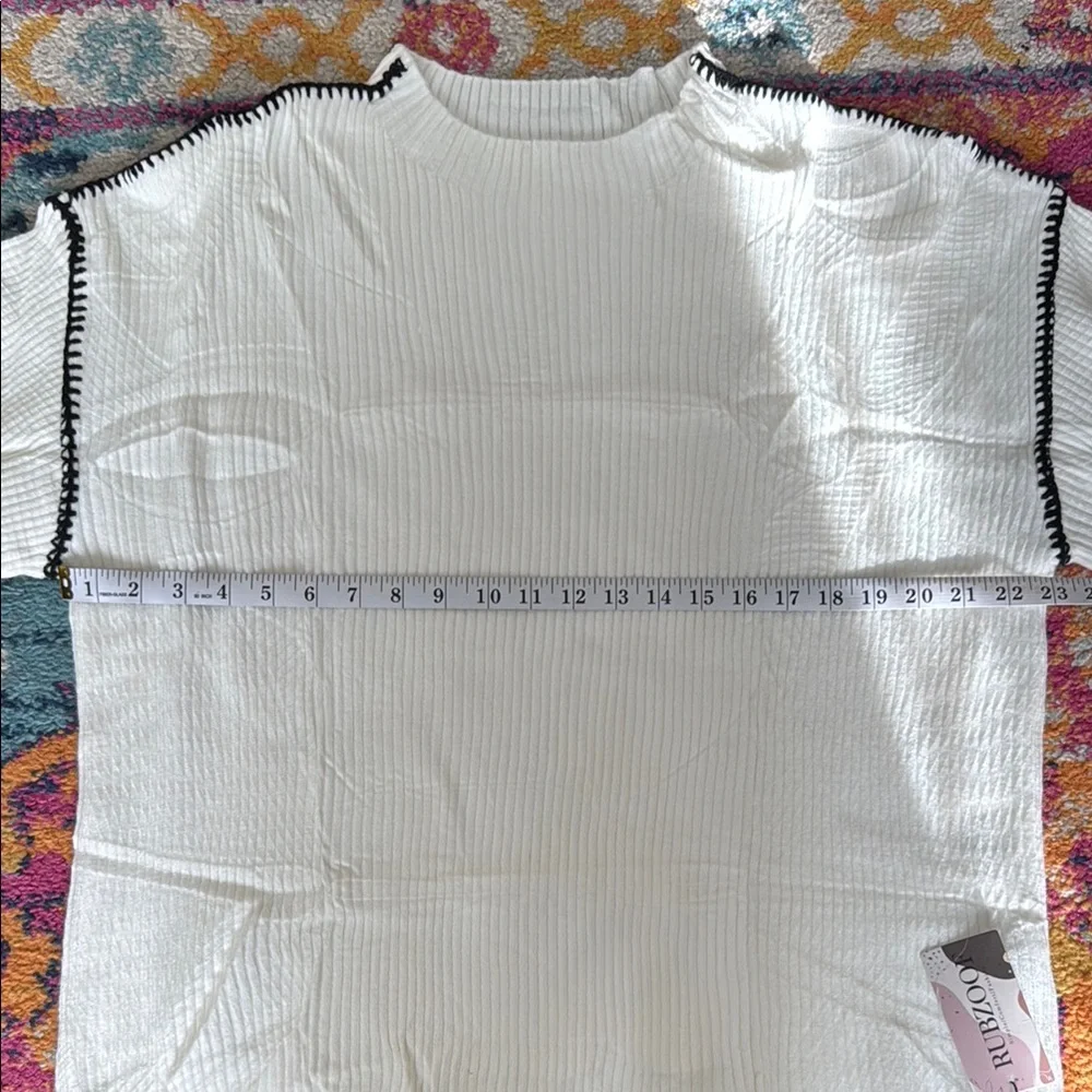 Women's Rubzoof White Sweater with Black Trim - Picture 6 of 11